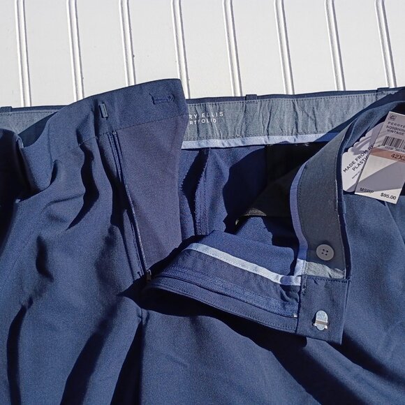 PERRY ELLIS Dress Pants Men's 42 x 30 Blue Slacks Modern Fit Portfolio Easy Care - Picture 11 of 14